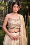 Soniya G_Ivory Handmade Cotton Embroidery Sequins Scoop Lurex Striped Pattern Lehenga Set _at_Aza_Fashions