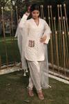 Buy_Soniya G_Ivory Handmade Cotton Embroidery Sequins Round Striped Pattern Kurta Pant Set _Online_at_Aza_Fashions