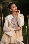 Shop_Soniya G_Ivory Handmade Cotton Embroidery Sequins Round Yoke Kurta And Sharara Set _Online_at_Aza_Fashions