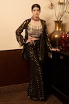 Soniya G_Black Handmade Cotton Embroidery Abstract Jacket Open Blouse Palazzo Set _Online_at_Aza_Fashions