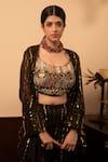 Shop_Soniya G_Black Handmade Cotton Embroidery Abstract Jacket Open Blouse Palazzo Set _Online_at_Aza_Fashions