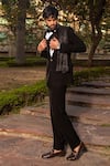 Soniya G_Black Italian Crepe Draped Shawl Tuxedo Pant Set_at_Aza_Fashions