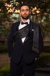 Buy_Soniya G_Blue Italian Crepe Shawl Collar Tuxedo Pant Set_Online_at_Aza_Fashions