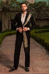 Soniya G_Black Italian Crepe Draped Tuxedo Pant Set_Online_at_Aza_Fashions