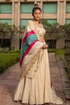 Soniya G_Ivory Handmade Cotton Embroidery Sequins Cutwork Striped Pattern Lehenga Set _at_Aza_Fashions