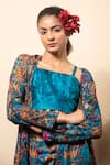 Buy_Soniya G_Blue Satin Printed Floral And Bird Cape Open Pant Set _Online_at_Aza_Fashions