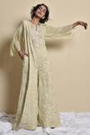 Buy_Kanika Sharma_Green Kota Notched Round Neck Hand Embroidered Jumpsuit _at_Aza_Fashions