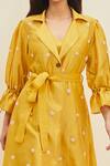 Shop_Meadow_Yellow Silk Embroidered Floral Notched Collar Daffodil Coat Dress _Online_at_Aza_Fashions