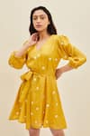 Shop_Meadow_Yellow Silk Daffodil Floral Embroidered Dress_Online_at_Aza_Fashions