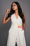 Deepika Arora_White Ponte Roma Overlap Jumpsuit_Online_at_Aza_Fashions