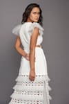 Shop_Deepika Arora_White Ponte Roma Embroidery V Neck Layered Midi Dress _at_Aza_Fashions