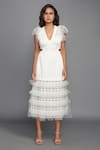 Buy_Deepika Arora_White Ponte Roma Embroidery V Neck Layered Midi Dress _at_Aza_Fashions