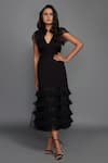 Buy_Deepika Arora_Black Ponte Roma Embroidery V Neck Layered Dress _at_Aza_Fashions