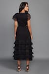 Shop_Deepika Arora_Black Ponte Roma Embroidery V Neck Layered Dress _at_Aza_Fashions