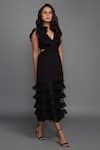 Deepika Arora_Black Ponte Roma Embroidery V Neck Layered Dress _Online_at_Aza_Fashions