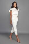 Deepika Arora_White Ponte Roma Round Co-ord Pant Set_Online_at_Aza_Fashions