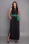 Buy_Deepika Arora_Black 100% Cotton Notched Jumpsuit With Side Slits_at_Aza_Fashions