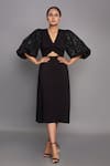 Buy_Deepika Arora_Black Ponte Roma Embellished V Neck A-line Midi Dress _at_Aza_Fashions