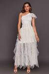 Buy_Deepika Arora_White Roma One Shoulder Ruffle Dress With Belt_at_Aza_Fashions