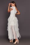 Shop_Deepika Arora_White Roma Embroidered Sequins One Shoulder Ruffle Gown With Belt _at_Aza_Fashions