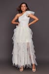 Deepika Arora_White Roma One Shoulder Ruffle Dress With Belt_Online_at_Aza_Fashions
