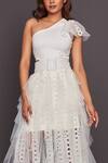 Deepika Arora_White Roma One Shoulder Ruffle Dress With Belt_at_Aza_Fashions