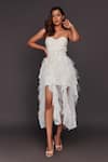 Deepika Arora_White Roma Embellished Sequins Sweetheart Neck Corset Top And Ruffle Skirt Set _Online_at_Aza_Fashions