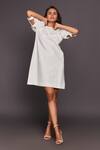 Buy_Deepika Arora_White Roma, Sequin Fabric Round Puff Sleeve Shift Dress_at_Aza_Fashions