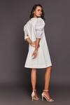 Shop_Deepika Arora_White Roma, Sequin Fabric Round Puff Sleeve Shift Dress_at_Aza_Fashions