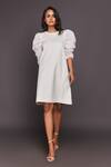 Buy_Deepika Arora_White Roma, Sequin Fabric Round Puff Sleeve Shift Dress_Online_at_Aza_Fashions