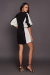 Shop_Deepika Arora_Black Ponte Roma Colour Block V Neck Playsuit _at_Aza_Fashions