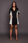 Buy_Deepika Arora_Black Ponte Roma Colour Block V Neck Playsuit _Online_at_Aza_Fashions