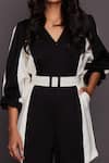 Deepika Arora_Black Ponte Roma Colour Block V Neck Playsuit _at_Aza_Fashions