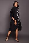 Shop_Deepika Arora_Black Cotton, Net Striped Collared Neck Ruffle Shirt Dress_at_Aza_Fashions