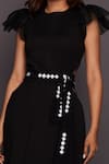 Deepika Arora_Black Ponte Roma Plain Ruffle High Neck Back Open Dress With Belt _at_Aza_Fashions