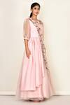 Khwaab By Sanjana Lakhani_Pink Silk Embroidered Floral Motifs Round Layered Anarkali _Online_at_Aza_Fashions