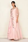 Buy_Khwaab By Sanjana Lakhani_Pink Silk Embroidered Floral Motifs Round Layered Anarkali _Online_at_Aza_Fashions