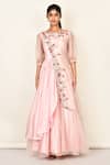 Shop_Khwaab By Sanjana Lakhani_Pink Silk Embroidered Floral Motifs Round Layered Anarkali _Online_at_Aza_Fashions