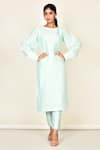 Buy_Khwaab By Sanjana Lakhani_Blue Bamber Silk Plain Round Puffed Sleeve Kurta And Pant Set _at_Aza_Fashions