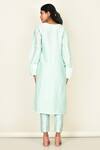 Shop_Khwaab By Sanjana Lakhani_Blue Bamber Silk Plain Round Puffed Sleeve Kurta And Pant Set _at_Aza_Fashions