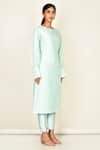Khwaab By Sanjana Lakhani_Blue Bamber Silk Plain Round Puffed Sleeve Kurta And Pant Set _Online_at_Aza_Fashions