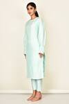 Buy_Khwaab By Sanjana Lakhani_Blue Bamber Silk Plain Round Puffed Sleeve Kurta And Pant Set _Online_at_Aza_Fashions