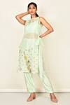 Buy_Khwaab By Sanjana Lakhani_Green Silk Embroidered Floral Motifs Round Mint Kurta Set _at_Aza_Fashions