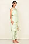 Khwaab By Sanjana Lakhani_Green Silk Embroidered Floral Motifs Round Mint Kurta Set _Online_at_Aza_Fashions