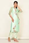 Buy_Khwaab By Sanjana Lakhani_Green Bamber Silk Embroidered Floral Motifs Round Kurta And Pant Set _at_Aza_Fashions