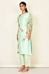 Buy_Khwaab By Sanjana Lakhani_Green Bamber Silk Embroidered Floral Motifs Round Kurta And Pant Set _Online_at_Aza_Fashions