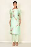 Shop_Khwaab By Sanjana Lakhani_Green Bamber Silk Embroidered Floral Motifs Round Kurta And Pant Set _Online_at_Aza_Fashions