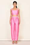 Buy_Khwaab By Sanjana Lakhani_Pink Silk Embroidered Floral Jacket V Neck Bead And Pant Set _Online_at_Aza_Fashions
