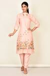 Buy_Khwaab By Sanjana Lakhani_Peach Silk Embroidered Floral Motifs Round Kurta Set _at_Aza_Fashions