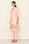 Khwaab By Sanjana Lakhani_Peach Silk Embroidered Floral Motifs Round Kurta Set _Online_at_Aza_Fashions